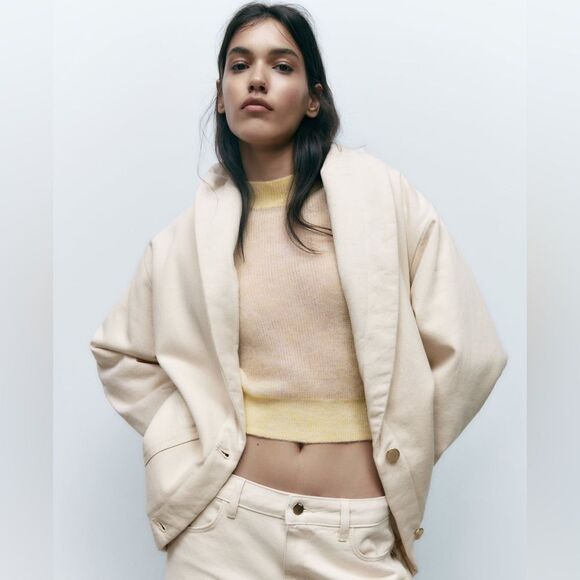 ZARA BELTED DENIM PUFFER JACKET - Picture 9 of 11